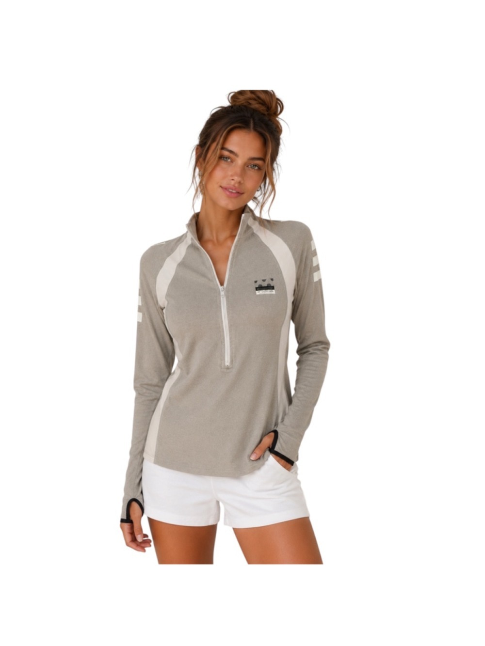 PINK Victoria’s Secret Ultimate Quarter Zip Pullover Gray White Athletic Top Sma